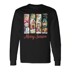 T-shirt à manches longues avec lanterne, motif bonhomme de neige, chat et maison en pain d'épices, saison des fêtes - Product Image 2