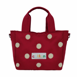 Sac fourre-tout matelassé en nylon souple grande capacité pour femme, idéal pour les trajets quotidiens, motif pois rouges duveteux, vente en gros - Product Image 5