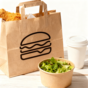 Sac en papier kraft isotherme avec poignées pour la livraison de café chaud et de pâtisserie, boulangerie à emporter, logo personnalisé - Product Image 1