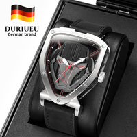 Montre mécanique à remontage automatique pour homme, 41 mm, acier inoxydable, verre saphir, boîtier triangulaire unique, mouvement apparent, bracelet en cuir