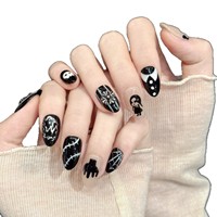 Faux ongles à presser ultra-fins, sans couture, forme amande, faits main, style gothique sombre