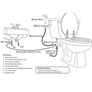 Robinet de toilette 7/8'' en laiton, 4 voies, pour eau chaude et froide, avec adaptateur en T et inverseur, chromé, pour bidet, pulvérisateur shattaf et mélangeur d'eau - Product Image 6