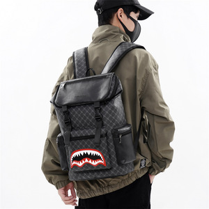 Lanchi Men's Plaid Shark Laptop <b>Backpack</b> <b>Waterproof</b> Wear Resistant Large Capacity Travel <b>Backpack</b> For Everyday Use - Product Image 3