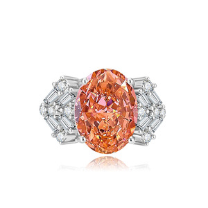 Ensemble de bagues géométriques en cuivre faites à la main pour femmes, bijoux en pierre de carbone haute qualité rouge orangé 10*14mm, zircone cubique ovale - Product Image 5