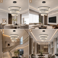Lustre élégant à trois niveaux avec pendentif en forme d'anneau, cadre noir, arcs en acrylique lumineux, LED tricolores pour la maison, la chambre à coucher, l'escalier
