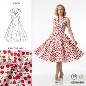 <span class=keywords><strong>Vestido</strong></span> Midi con Estampado Personalizado de Puntos Azules, Plisado 360, Manga Abullonada, Cierre de Botones al Frente, Estilo Vintage Retro para Mujer - Product Image 4
