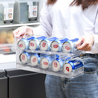 Organisateur de réfrigérateur à roulettes automatique à 2 niveaux, matériau PET, capacité de 6 à 10 L, forme rectangulaire, boissons fraîches, bière, soda, canettes