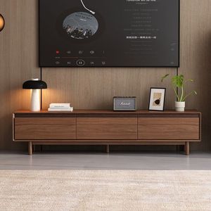 Meuble TV en bois massif, six tiroirs, style nordique, unité de rangement pour salon - Product Image 1