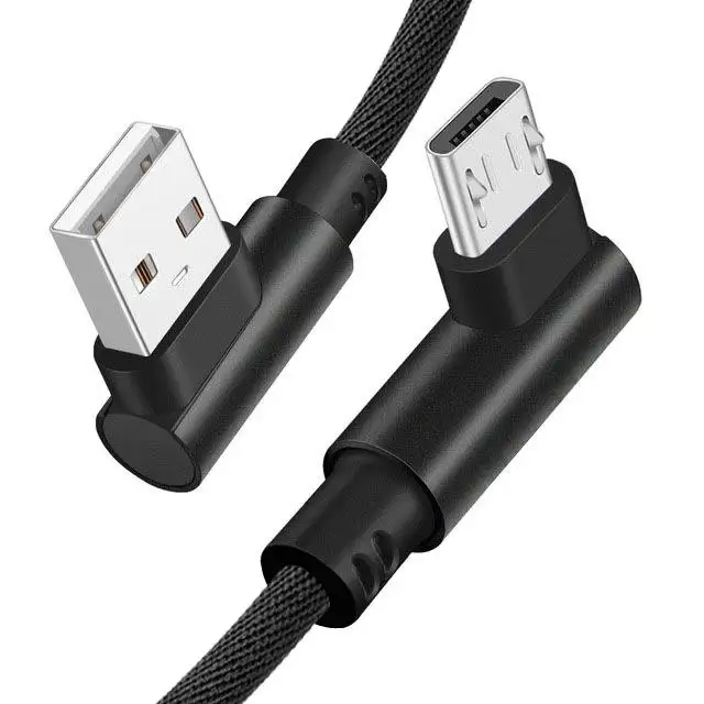 2020 Nylon Bện Sạc Nhanh Hai Bên Góc Phải 90 Độ Micro USB Cáp Cho Điện Thoại Di Động