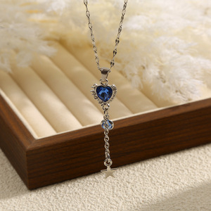 Haomi Light di lusso in acciaio inox rosa placcato oro zircone cuore amore nappa collana a maglie risparmio pendolare pendente - Product Image 2