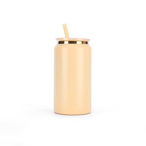 In Stock Wholesale 16oz Stainless Steel <b>Straw</b> <b>Cup</b> Double-layer Vacuum Insulated Gift <b>Cup</b> Modern Design Gold-edged Coffee <b>Cup</b> - Product Image 2