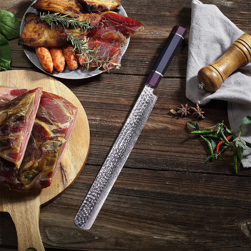 Vendo coltello da prosciutto spagnolo damasco coltello da filetto di salmone professionale da 12 pollici modello martello forgiatura coltello da cibo occidentale
