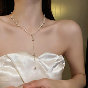 Recién llegado, elegante, sencillo, estilo clásico, borla larga, perla con collar en forma de Y, cadena para mujer, accesorio de clavícula a la moda - Product Image 5