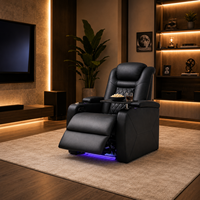 Soothroom - Canapé inclinable électrique en cuir véritable et bois, zéro gravité, extensible, avec mousse à mémoire de forme et éclairage LED 7 couleurs
