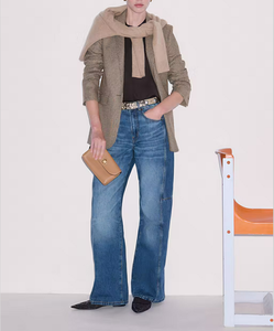 Blazer marrón a cuadros de un solo botón con solapa con muescas, bolsillos con solapa y silueta entallada, ideal para uso profesional en la oficina - Product Image 5