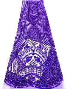 Tissu en dentelle africaine Aso Ebi tridimensionnelle tricotée et brodée, élégante, violette, à sequins et perles, tendance, pour mariages et sacs de cérémonie - Product Image 1