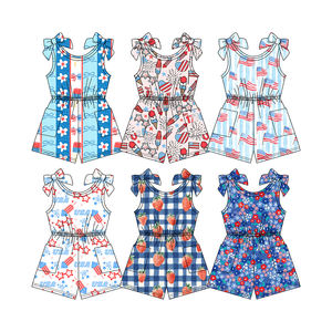 Preventa al por mayor: Monos de algodón orgánico suave con estampado festivo del 4 de julio para niñas pequeñas de la boutique Trendyism, MOQ 5 estrellas. - Product Image 1