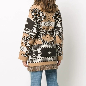 Inverno venda quente vintage mangas compridas alta qualidade oversize mulheres lã mistura leopardo jacquard <span class=keywords><strong>cardigan</strong></span> - Product Image 3