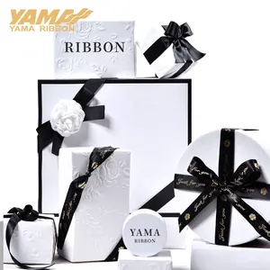 Cinta Yama gran stock al por mayor poliéster clásico negro blanco gris cinta de satén para envolver regalos 100 yardas