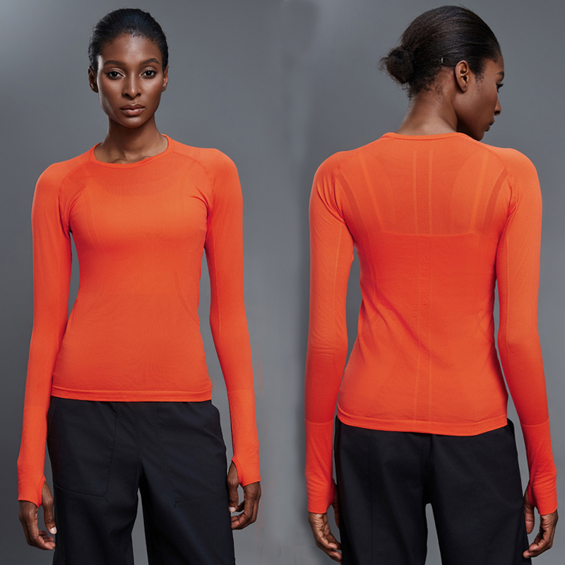 High Quality Women's Gym T-Shirt Seamless Classic Crew Neck Slim Fit for Running Fitness Yoga Long Sleeve Top Solid Custom