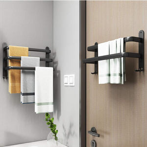 Modern Two-Layer Aluminum Towel <b>Shelf</b> Matt Black 2 Tiers Towel Rack with <b>Hook</b> Towel Holder - Product Image 3