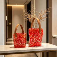 Vase en verre en forme de sac à main avec poignée, couleur naturelle, vase pour fleurs, centre de table, décoration intérieure, OEM ODM