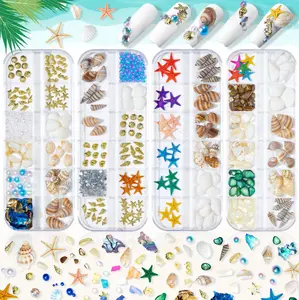 BIN Hot Selling 12 Girds Box Packing Ocean Collection Transparent Resin Diamond Nail Art Decoration