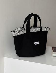 Bolso Tote de Lona con Ribete de Encaje para Mujer, Gran Capacidad, Estilo Ins, Bolso de Maternidad, Bolso de Compras Portátil con Asas - Product Image 4