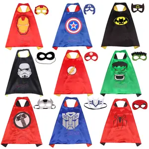 Set Kostum Jubah Superhero Pesta Halloween Jubah Pahlawan Super dan Topeng Jubah Kostum Superhero untuk Anak Laki-laki Anak-anak