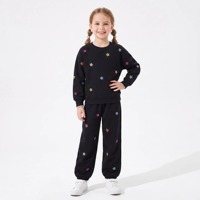 Ensemble de survêtements pour filles, motif floral orné de pierres précieuses, coupe décontractée à épaules tombantes, bordure côtelée, vêtements de jeu décontractés en polyester/coton, personnalisable