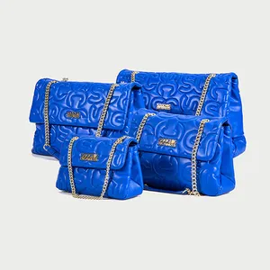 Gaun sootchic kustom tas bahu tas Flap rantai persegi Ruched kulit jahitan pola berlapis monogram dengan kaki logam f