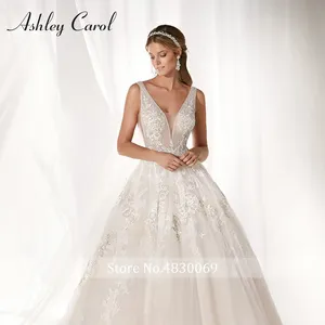 Ashley Carol A-Line vestido de novia 2022 Sexy escote en V espalda descubierta apliques con cuentas novia romántica princesa <span class=keywords><strong>vestidos</strong></span> de novia - Product Image 3