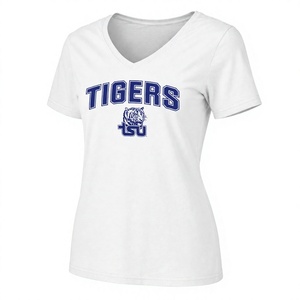 T-shirt personnalisé pour femme à col en V avec motif tigres – T-shirt décontracté à manches courtes pour le spirit d'équipe, marque privée OEM - Product Image 4