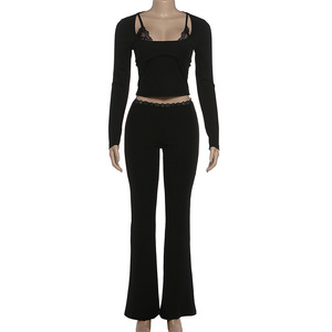 Conjunto de <span class=keywords><strong>Dos</strong></span> Piezas para Mujer, Primavera 2026, Top Corto Sexy de Encaje y Leggings Ajustados, Estilo Casual - Product Image 4