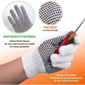 Gants de travail blancs en polyester et coton avec points en PVC sur la paume, tricotés, pour le jardinage, antidérapants, ambidextres, imperméables, protection des mains - Product Image 4