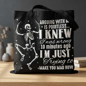 Bolsa de Lona Negra con Estampado de Esqueleto, Ribete Azul Marino, Forro de Poliéster, Frase Divertida, para Compras y Uso Diario, de la India - Product Image 5