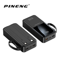 Hochkapazitäts-Powerbank 30000mAh Wasserdicht mit Stecker Schnellladung Typ-C Doppel-USB Eingebautes Kabel und LED-Bildschirm