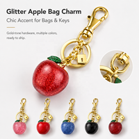 Porte-clés Pendentif Sac Breloque Pomme Scintillante en Alliage Plaqué Or Mignon pour Femme, Accessoires de Sac à Main et de Voiture, Vente en Gros OEM
