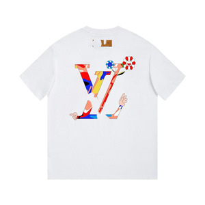 Camiseta de Lujo 100% Algodón Tejido de Alta Calidad con Cuello Redondo, Estampado Clásico de Letras, Ajuste Holgado y Moderno, Estilo Transfronterizo - Product Image 5