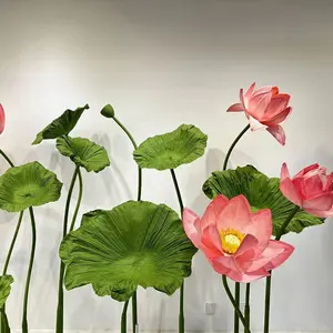 Op Maat Gemaakte Gigantische Kunstbloemen Gigantische Papieren Lotus Met Bladeren Voor Winkelcentrum/Feest/Bruiloft/Etalage