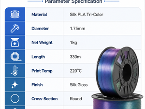 Filamento para Impresora 3D Yiqiu3D Silk PLA, Degradado Tricolor, 1.75mm, 1kg, 330m, Dorado, Plateado, Bronce, Moldeo 3D, 220C, Bambu Lab - Product Image 4