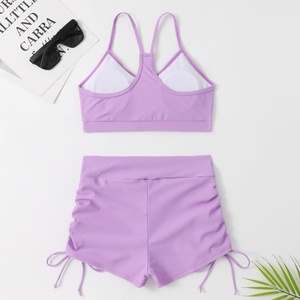 Set Bikini personalizzato <span class=keywords><strong>da</strong></span> <span class=keywords><strong>donna</strong></span> con arricciatura costume <span class=keywords><strong>da</strong></span> <span class=keywords><strong>bagno</strong></span> 2 pezzi costume <span class=keywords><strong>da</strong></span> <span class=keywords><strong>bagno</strong></span> a vita alta con <span class=keywords><strong>pantaloncini</strong></span> - Product Image 5