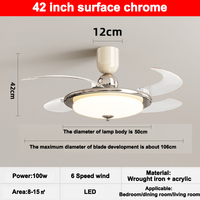 Ventilateur de plafond intelligent de luxe pour salon de 42 pouces avec télécommande 220V, profil bas et éclairage, nouveau modèle 2026, vente chaude, moteur BLDC