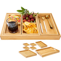 Plateau de service en bambou avec poignée, lot de 7, grand, moyen, petit et mini, empilables, multifonctionnels, couleur personnalisée