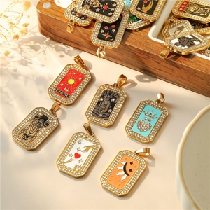 Retro El Yapımı DIY Yağ Damlası Güneş Yıldız Palmiye Aşk Tılsımı Kolye Paslanmaz Çelik Elmas <span class=keywords><strong>Tarot</strong></span> Kolye Aksesuarları Moda Takı - Product Image 2