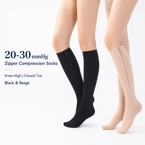 Chaussettes de compression à fermeture éclair jusqu'au genou 20-30 mmHg, à bout fermé, pour œdèmes et varices, tailles S-4XL, OEM - Product Image 1
