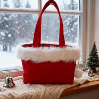 Vente en gros Sac fourre-tout cadeau de Noël personnalisé Sacs de Noël en peluche rouge en fausse fourrure