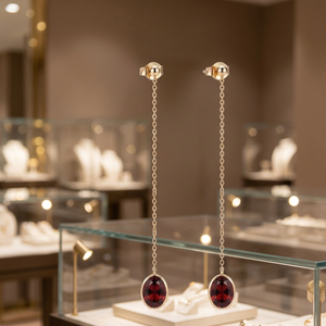 Gold Tone <b>Garnet</b> Dangle <b>Earrings</b> Oval Stone Drop Ear Jewelry for Party Wedding Gift - Product Image 2
