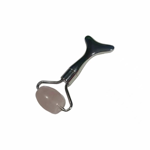 Rodillo Facial de Cuarzo Rosa con Logotipo Personalizado, Masajeador Facial de Aleación de Zinc, Masajeador Facial de Jade Natural - Product Image 1