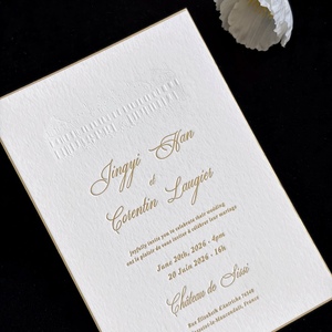 การ์ดเชิญงานแต่งงานแบบนูนลายพิมพ์วานิลลา รุ่น 465 กระดาษคอตตอน พิมพ์แบบ Letterpress รายละเอียดปั๊มฟอยล์ทอง สวยหรู - Product Image 4